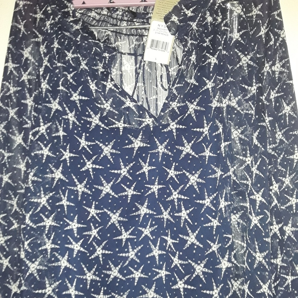 NYDJ Sz Large Drawstring Ruffle Peasant Top - Picture 3 of 4